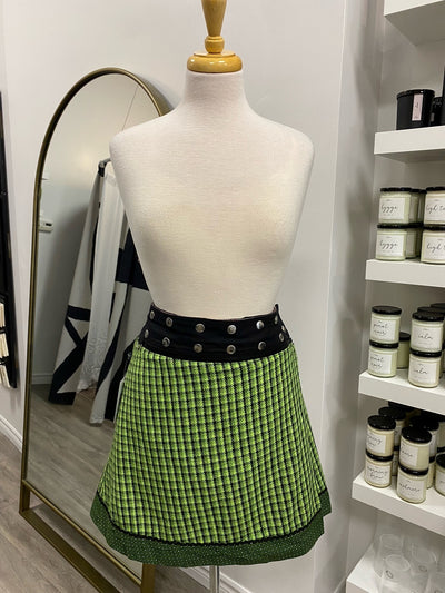 Pre Loved,  Zand Amsterdam Adjustable Skirt, Green Plaid Reversible