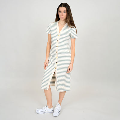 Viviane Striped Knit Button Front Dress, Lily Pad