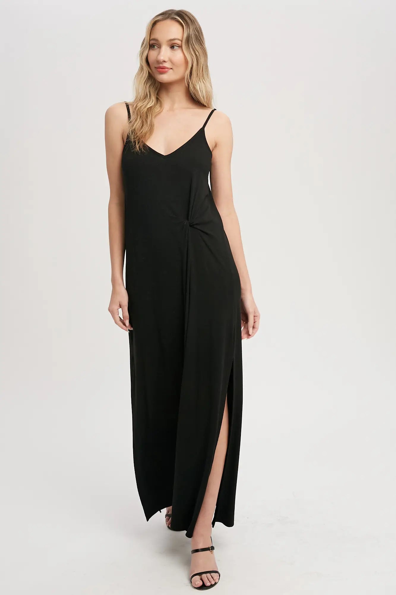 Pre-Loved Mavis, Tank style Knotted Jersey Maxi Dress, Black, New With Tags