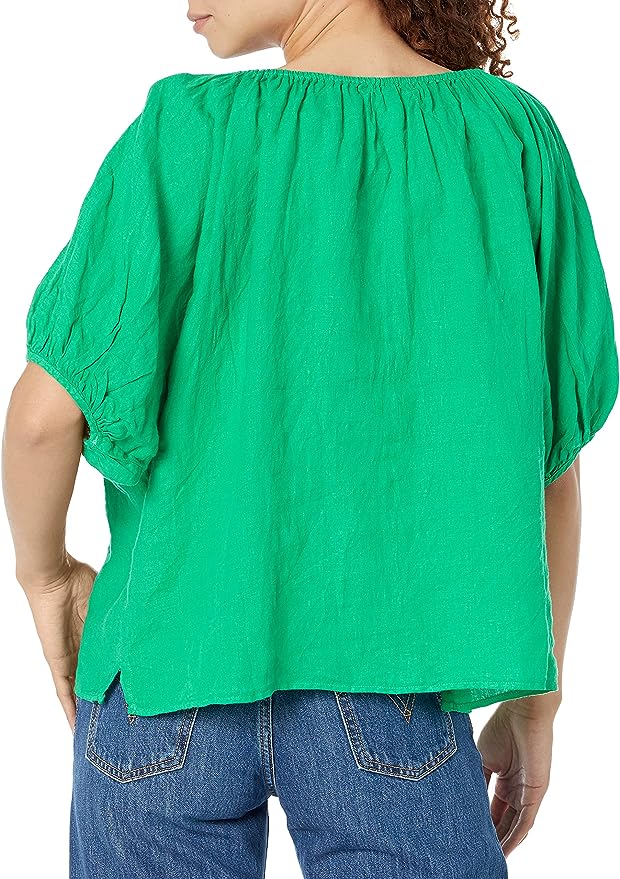 Pre Loved Velvet Linen Top, Green