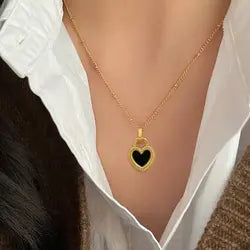 Enamel Heart Necklace, Gold Plated, Double Sided