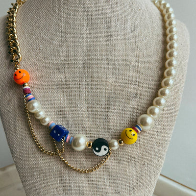 Happiest Day Ever, Pearl, Gold and Charm Necklace