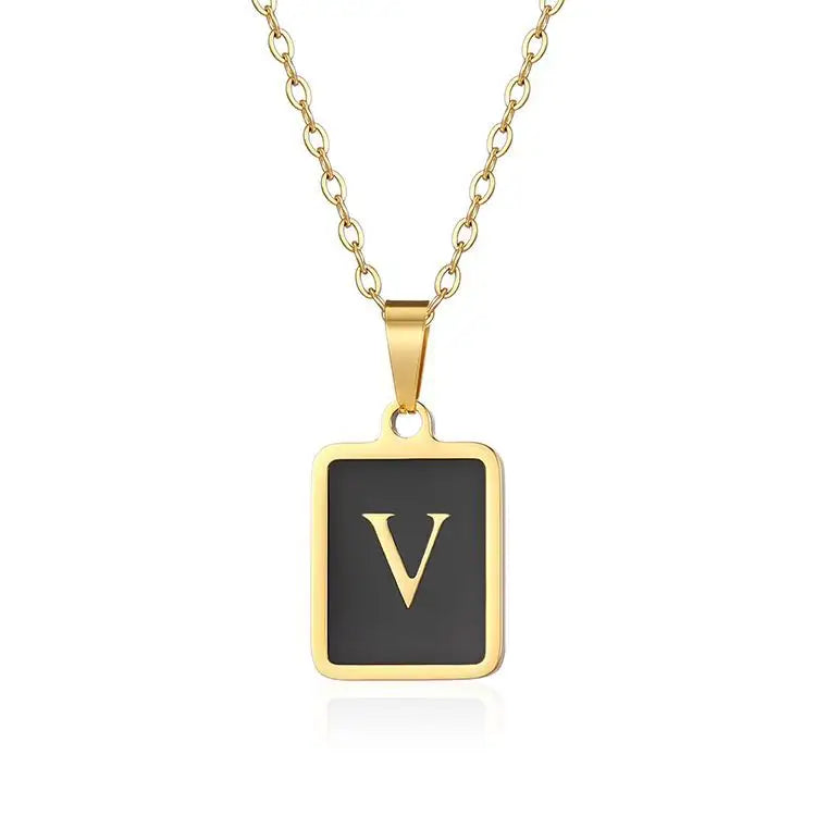 Initial Pendant Necklace, Black, Gold Plated