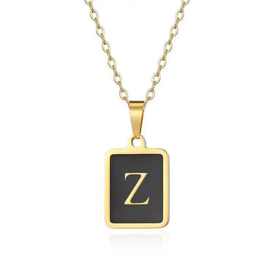 Initial Pendant Necklace, Black, Gold Plated