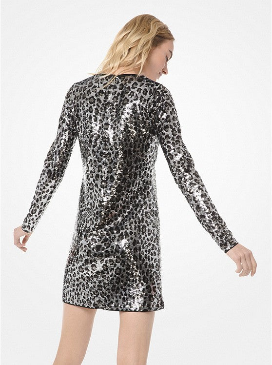 Pre Loved, Michael Kors Sequin Dress, Black Silver Leopard