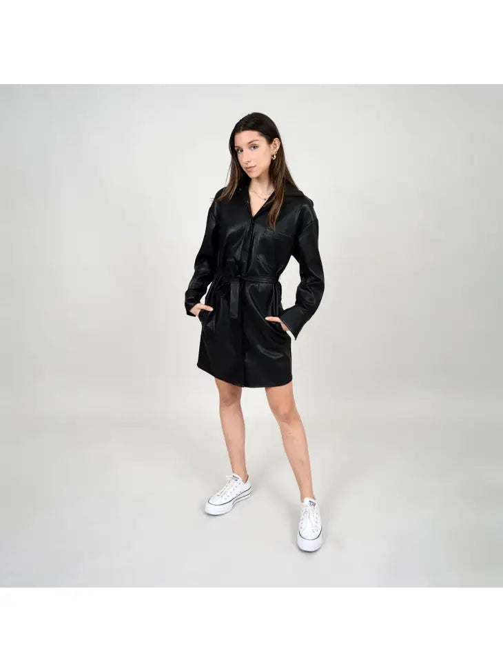 Sharl Vegan Leather Shirt Dress/Jacket