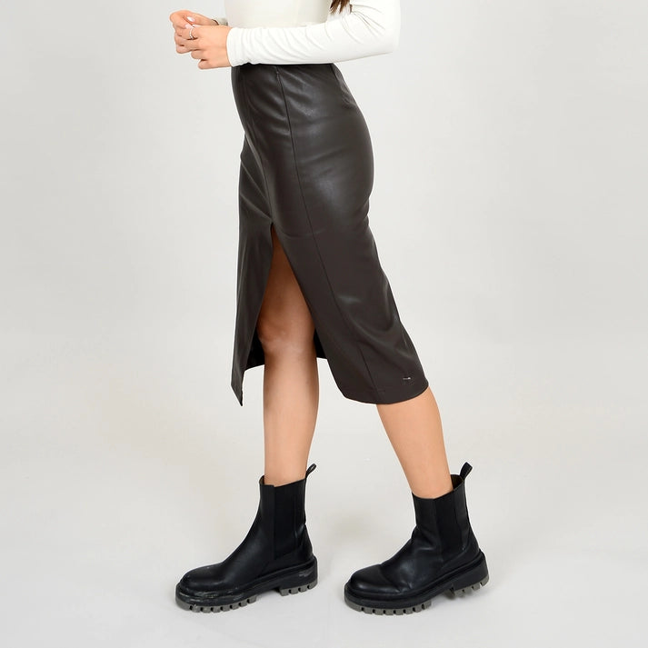 Tridane, Fitted Vegan Leather Skirt with slit