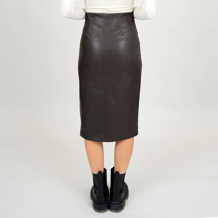Tridane, Fitted Vegan Leather Skirt with slit