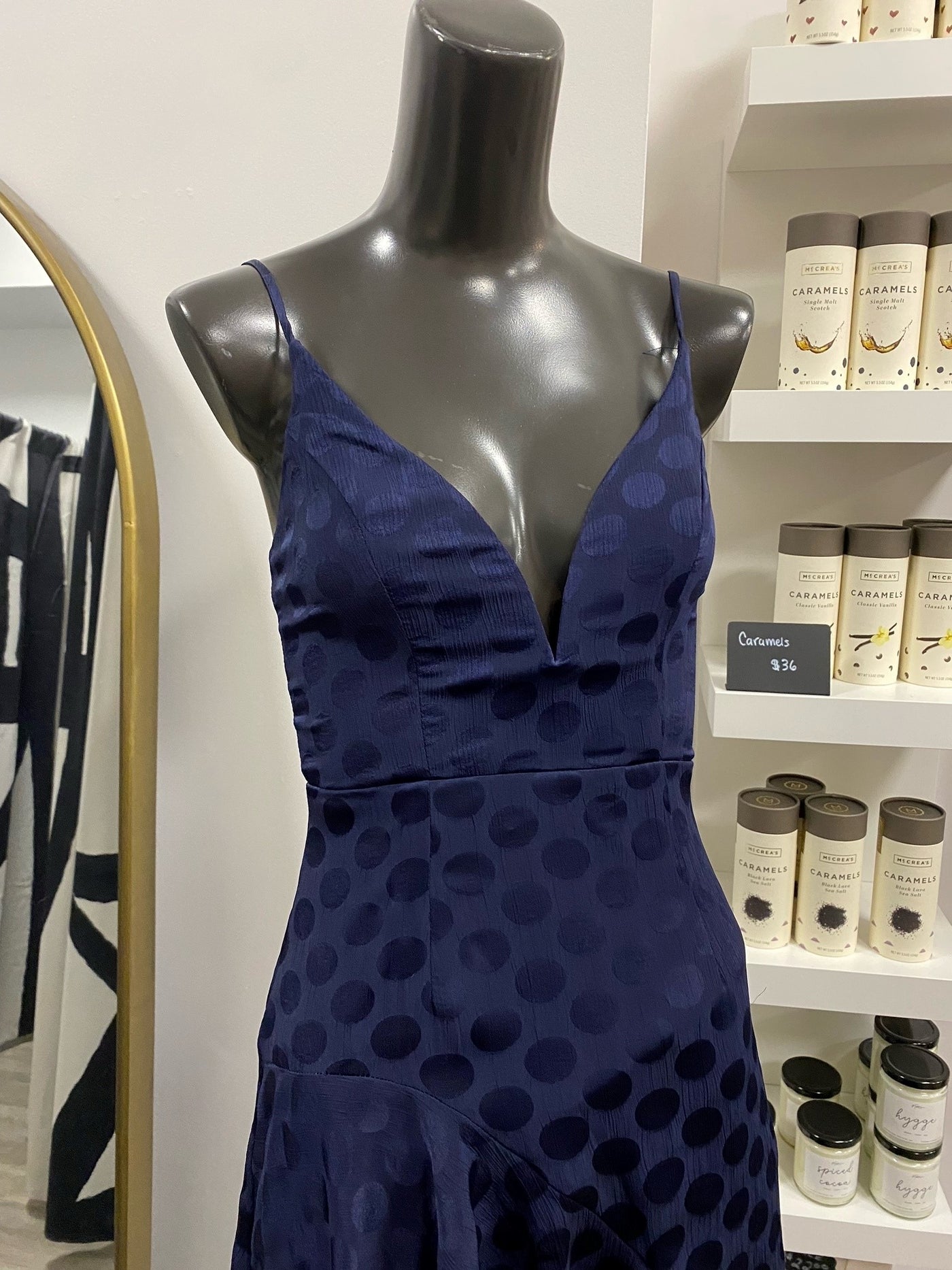 Pre Loved Here Comes The Sun Dress, Navy Dot