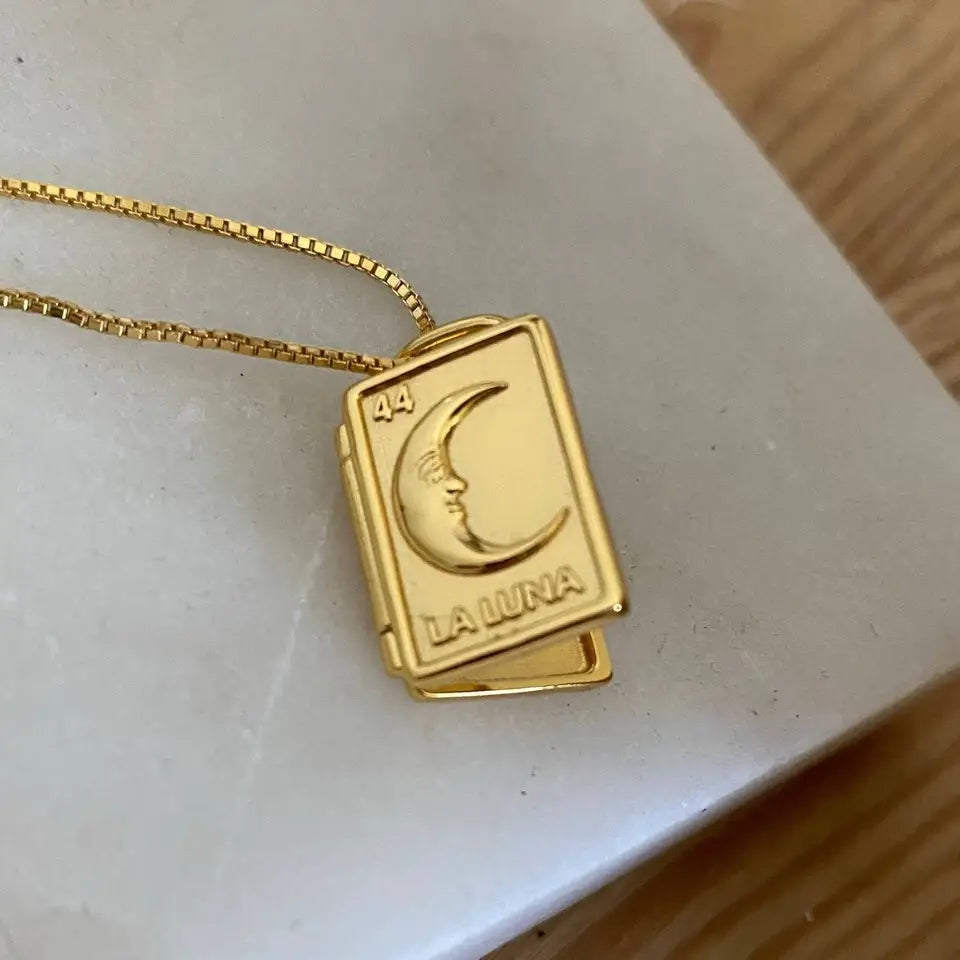 Crescent Moon, Locket Necklace, Gold Plated