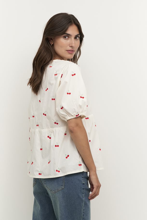 Women's white cherry blouse shirt