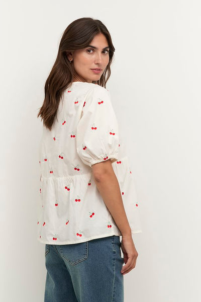 Women's white cherry blouse shirt