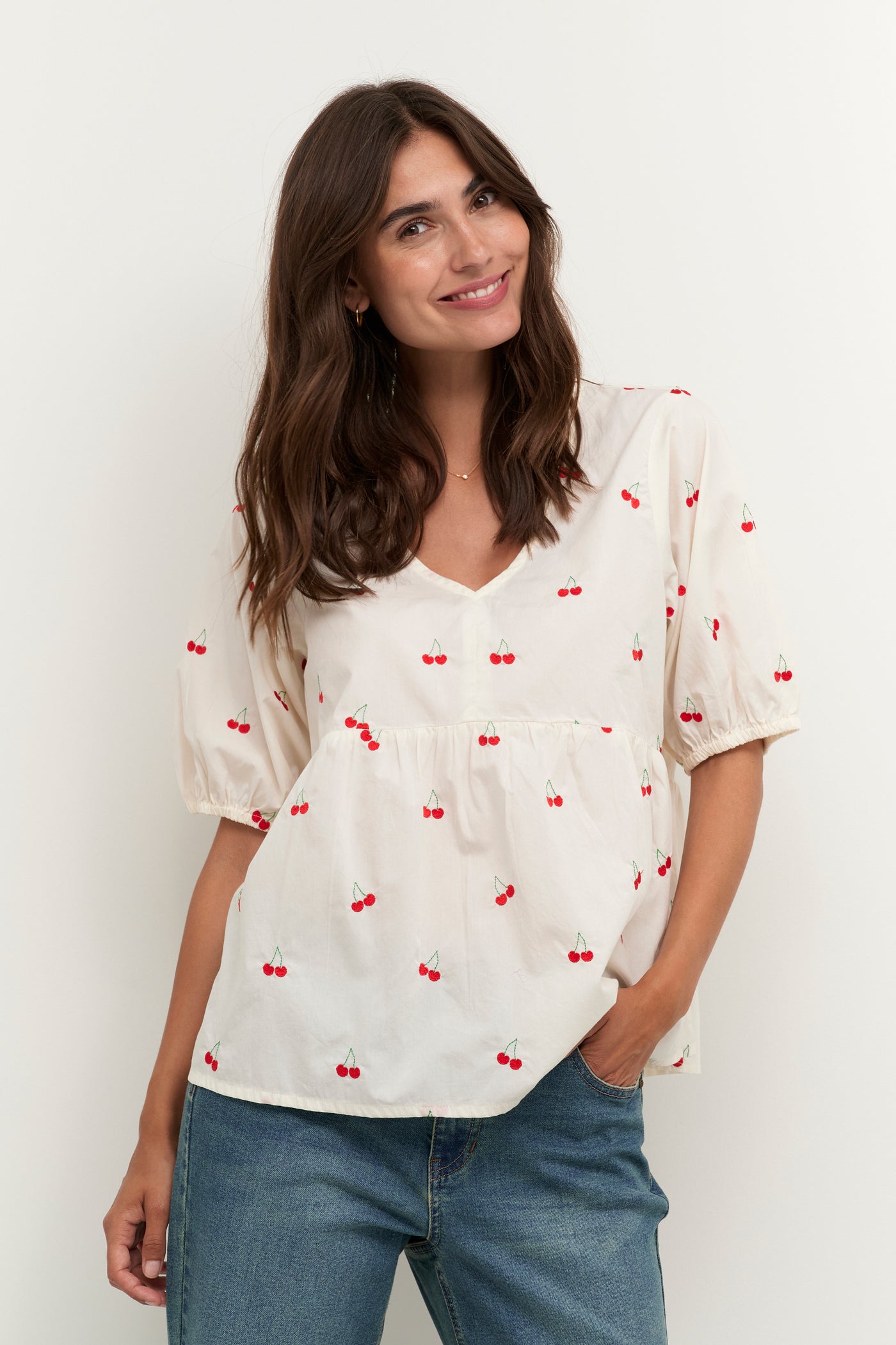 White cherry blouse shirt