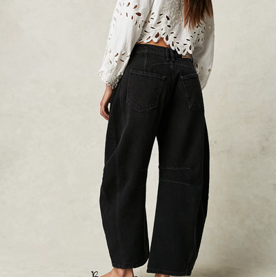 Free People, Lucky You Mid Rise Barrel Jeans, Soundwave Wash