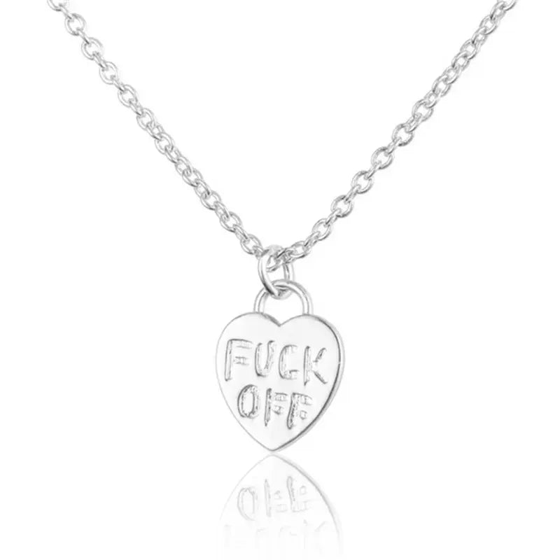 F*uck Off Heart Necklace, Gold  or Silver plated