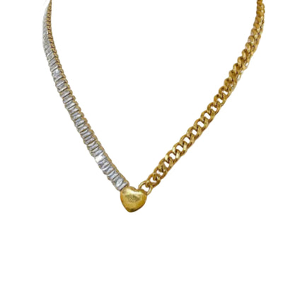 Hendrix. Necklace, Baguette CZ & Gold Plated Curb Chain