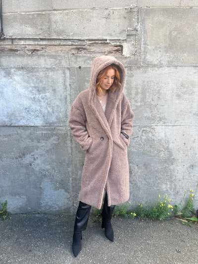 Pre-Loved, Rino & Pelle Faux Shearling Hooded Coat, in Nomad