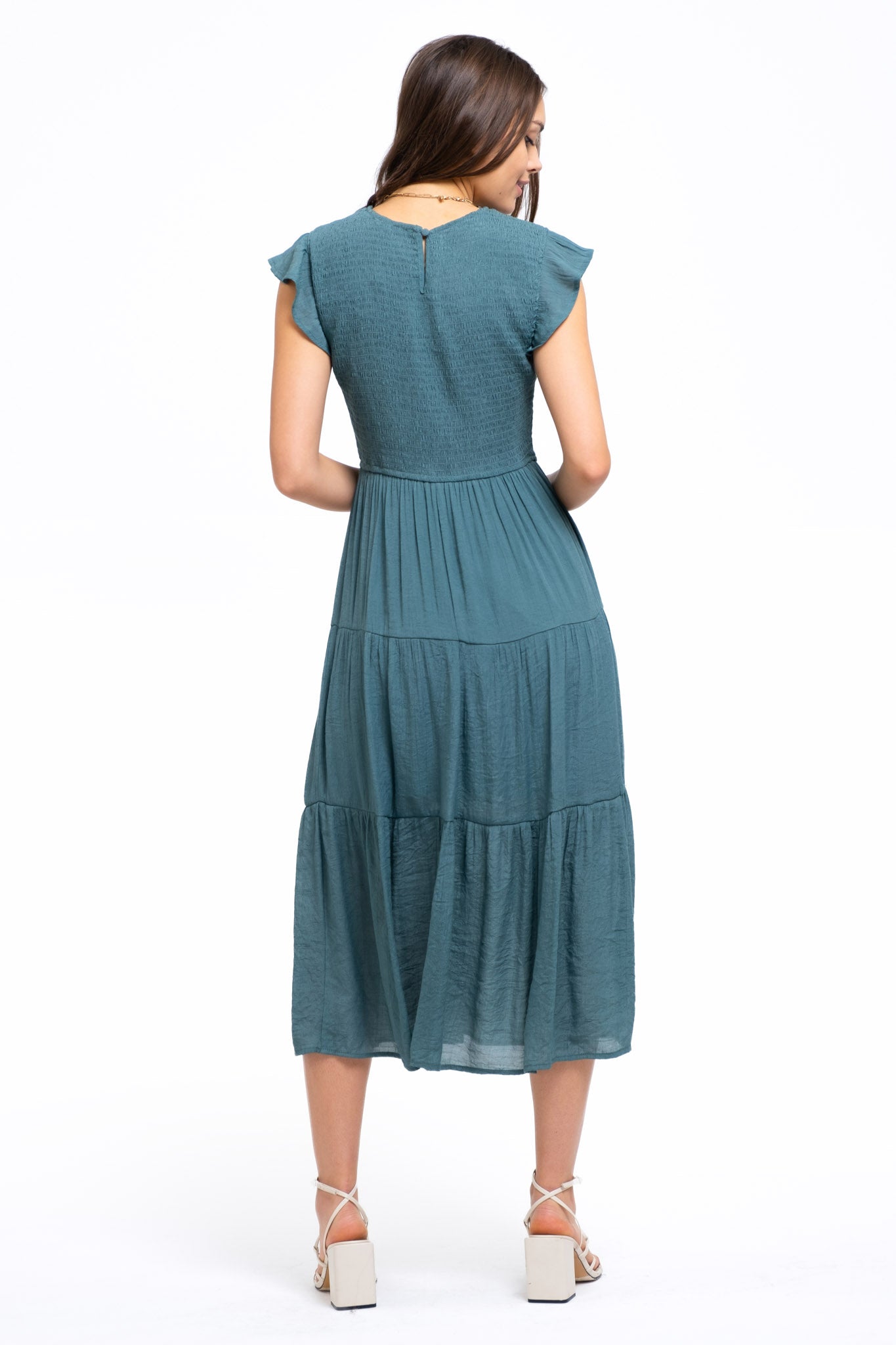 Pre-Loved, Lynette Smocked Midi Dress, Teal (new with tags)