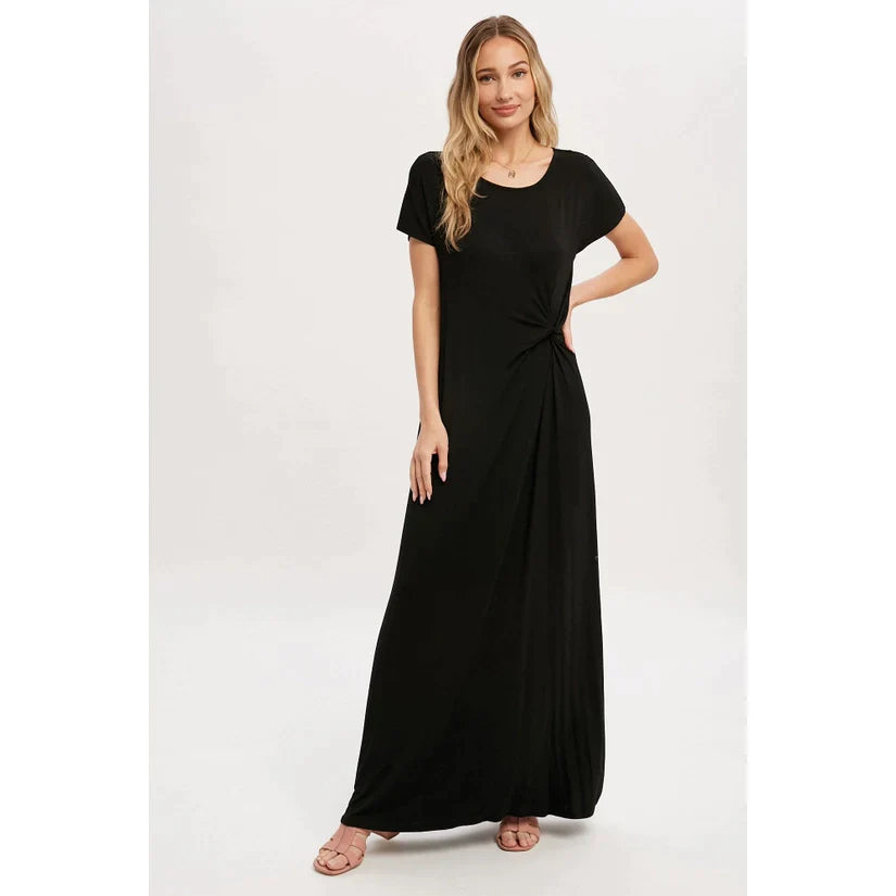 Mavis, Knotted Jersey Maxi Dress, Black (7031630102590)