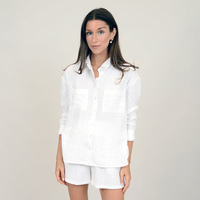 Alaia Bubble Gauze Long Sleeve Shirt, White