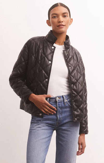 Z Supply, Heritage Faux Leather Quilted Jacket, Black