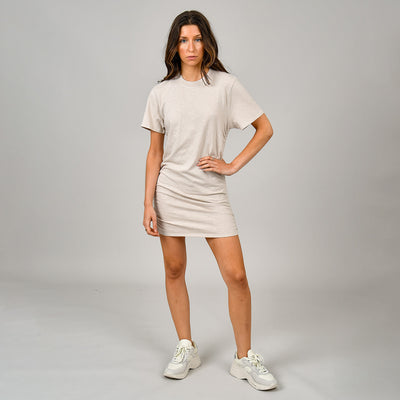 Rina Side Shirred T-shirt Dress, Truffle Salt