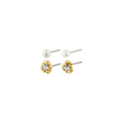Tina Recycled Crystal & Pearl Studs, Gold Plated (7012985536574)