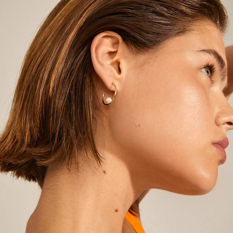 Eline Pearl Hoop Earrings, Gold Plated (7013003165758)