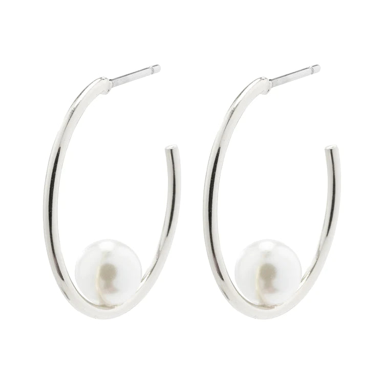 Eline Pearl Hoop Earrings, Silver Plated (7013003231294)