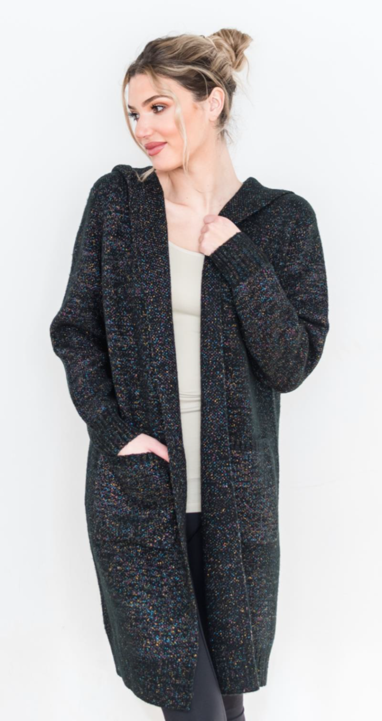 Marly, Hooded Cardigan with Pockets, Black