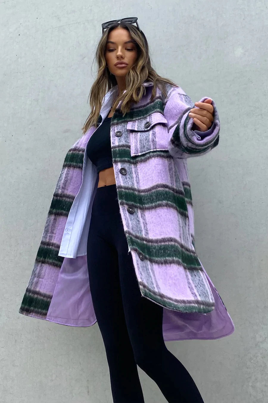 Pre-loved, Madison the Label Houston Coat, Lilac Check