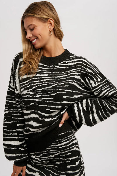 Pre-loved, Wildee, Cozy Zebra Print Mock Neck Sweater