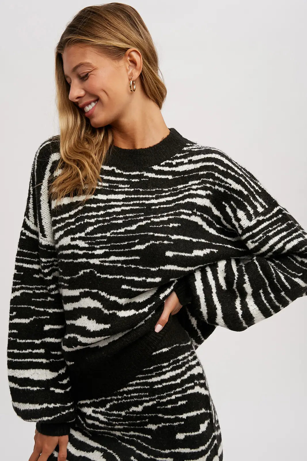 Pre-loved Wildee, Cozy Zebra Print Mock Neck Sweater