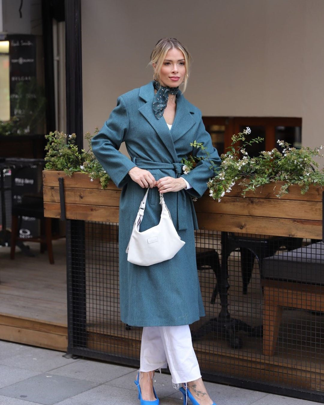 Wool Blend Coat, Trench Style,, Teal