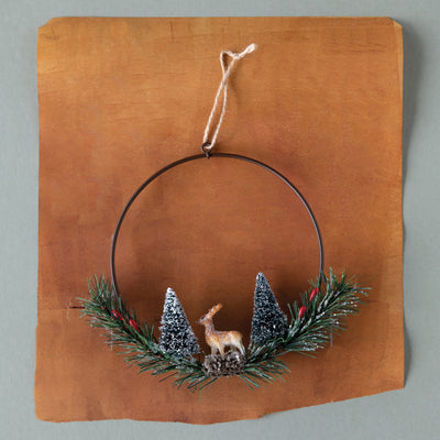Metal Wreath with Greenery & Deer (6632769519678)