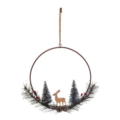 Metal Wreath with Greenery & Deer (6632769519678)