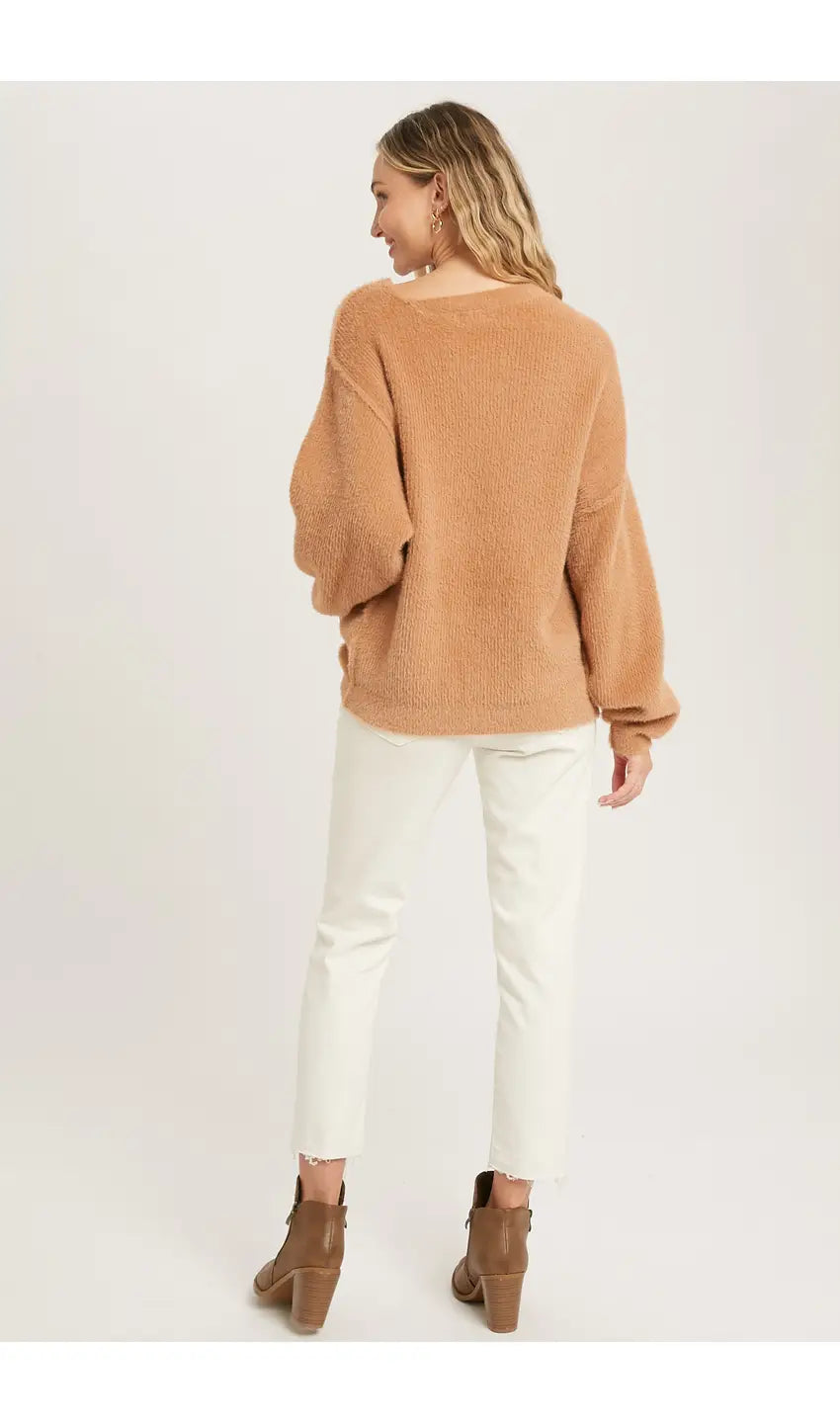 Quinn Open Shoulder Fuzzy Sweater (7018508910654)