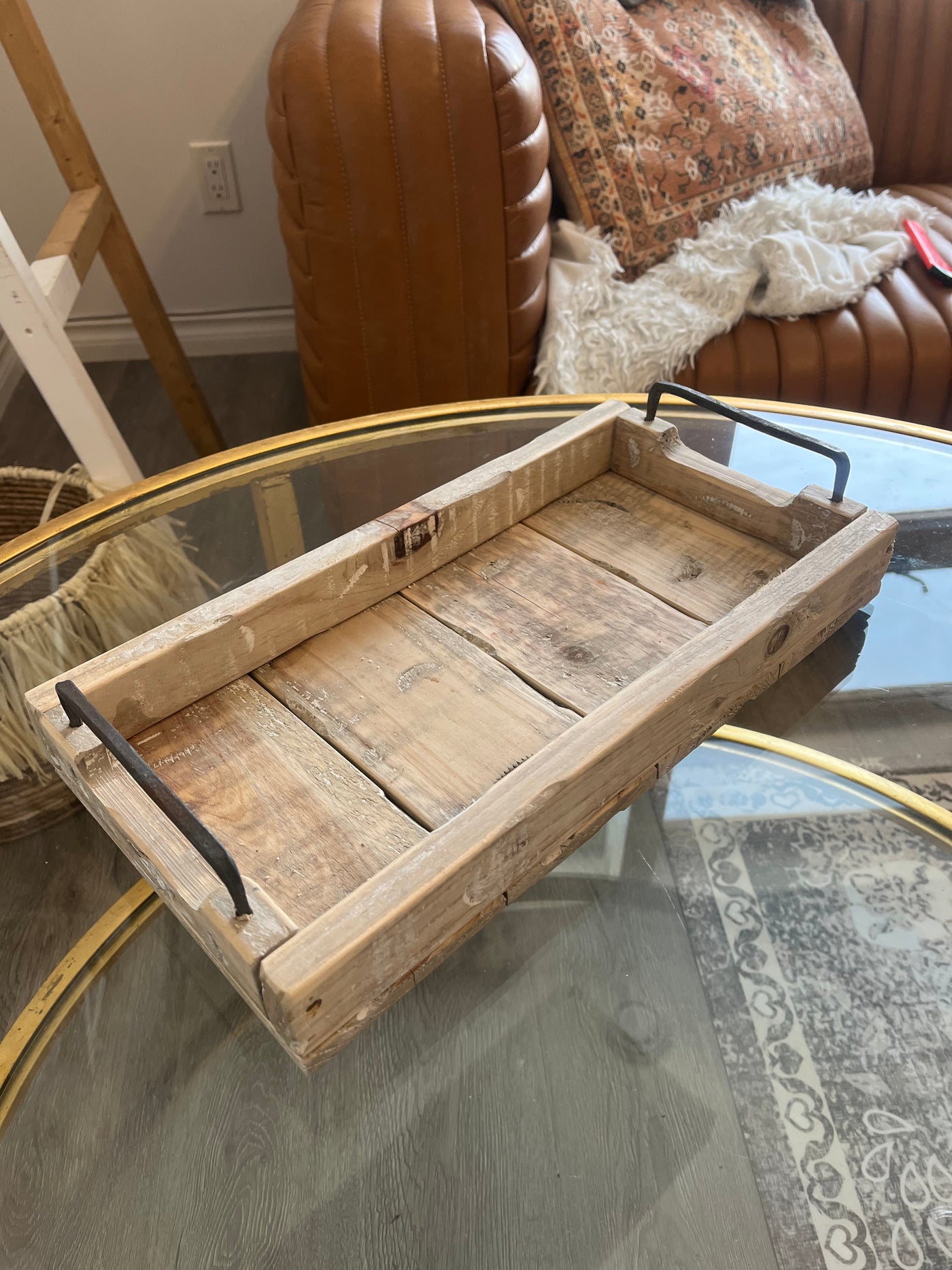 Wooden tray With metal Handles