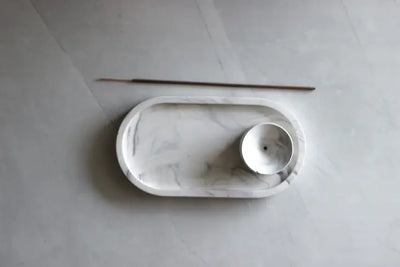 Incense Holder, Bowl and Tray, White Marble Finish