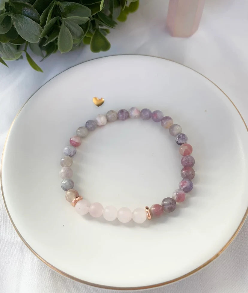 Mala Bliss, Pink Tourmaline & Rose Quartz Bracelet
