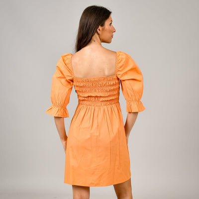 Selina Poplin Smocked Dress, Tangerine (last one)