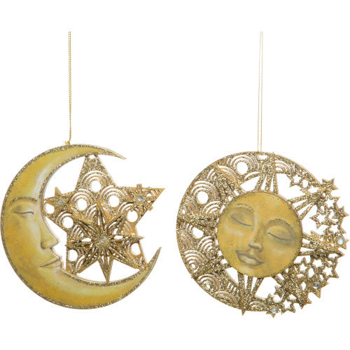 Glittered Wood Ornament, 2 Styles, Sun OR Moon (6632862056510)