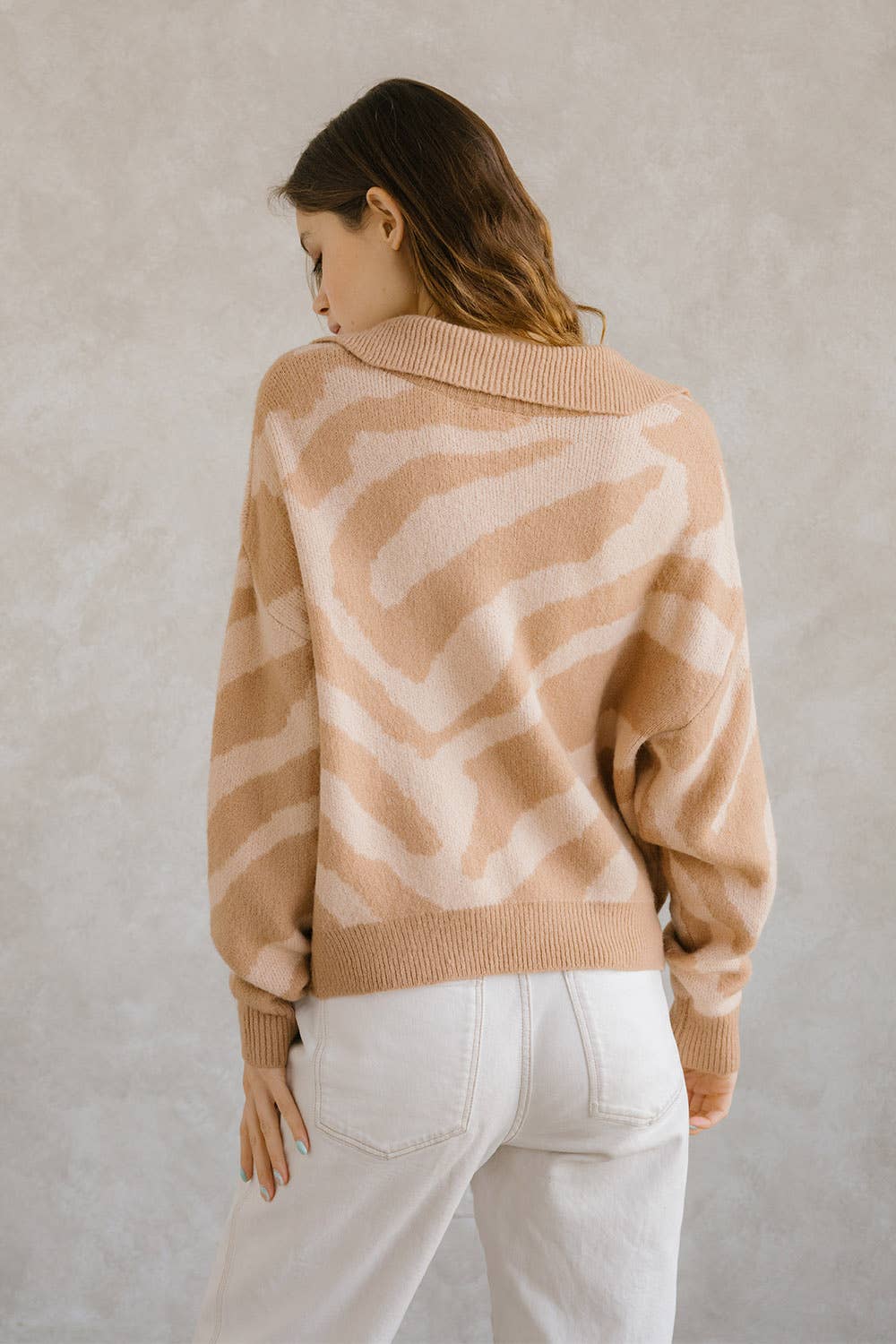 Collared Knit Sweater, Neutral Zebra (6853855248446)